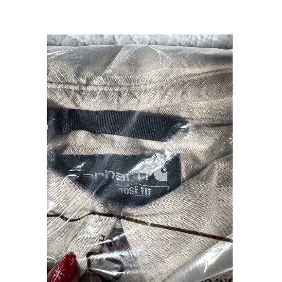 Carhartt Men's Sz XL Tall Loose Fit Tan Plaid Short Sleeve Button Down Shirt NWT - Picture 3 of 7